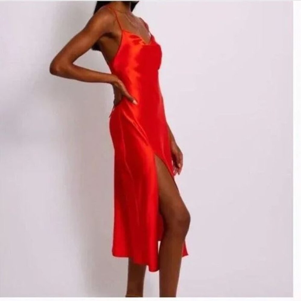 NEW Resa Madison Slip Satin Midi Dress in Cayenne Red size S